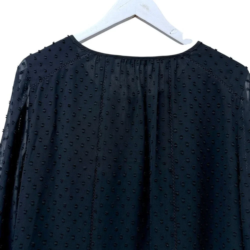 Isaac Mizrahi Live Black Blouse Size 14 Swiss Dot Chiffon Peasant Top NEW - Picture 3 of 11